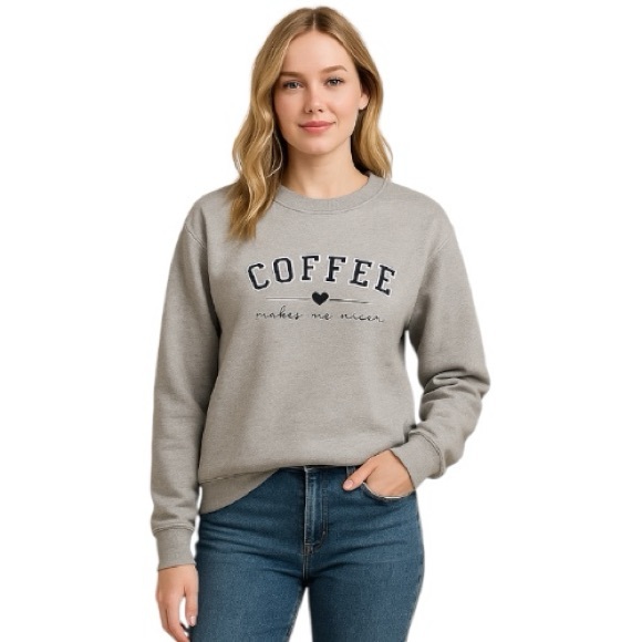 NWT Coffee Makes Me Nicer Graphic Sweatshirt - Picture 1 of 7